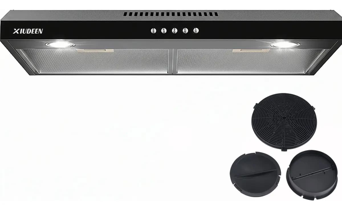 Campana Extractora XIUDEEN para Cocina de Acero Inoxidable y 76 cm Negra con Luz LED