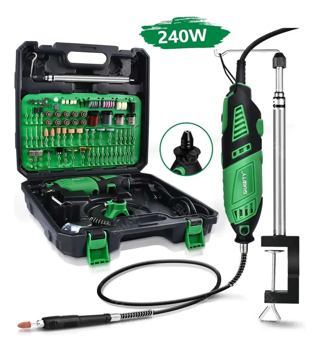 Mototool Electrico SHAWTY, Mini Taladro Mototool 240W, 6 Velocidades Variable，Con 150 Accesorios y Kit De Herramientas，Para DIY, Joyería, Metal y Otros Proyectos De Artesanía