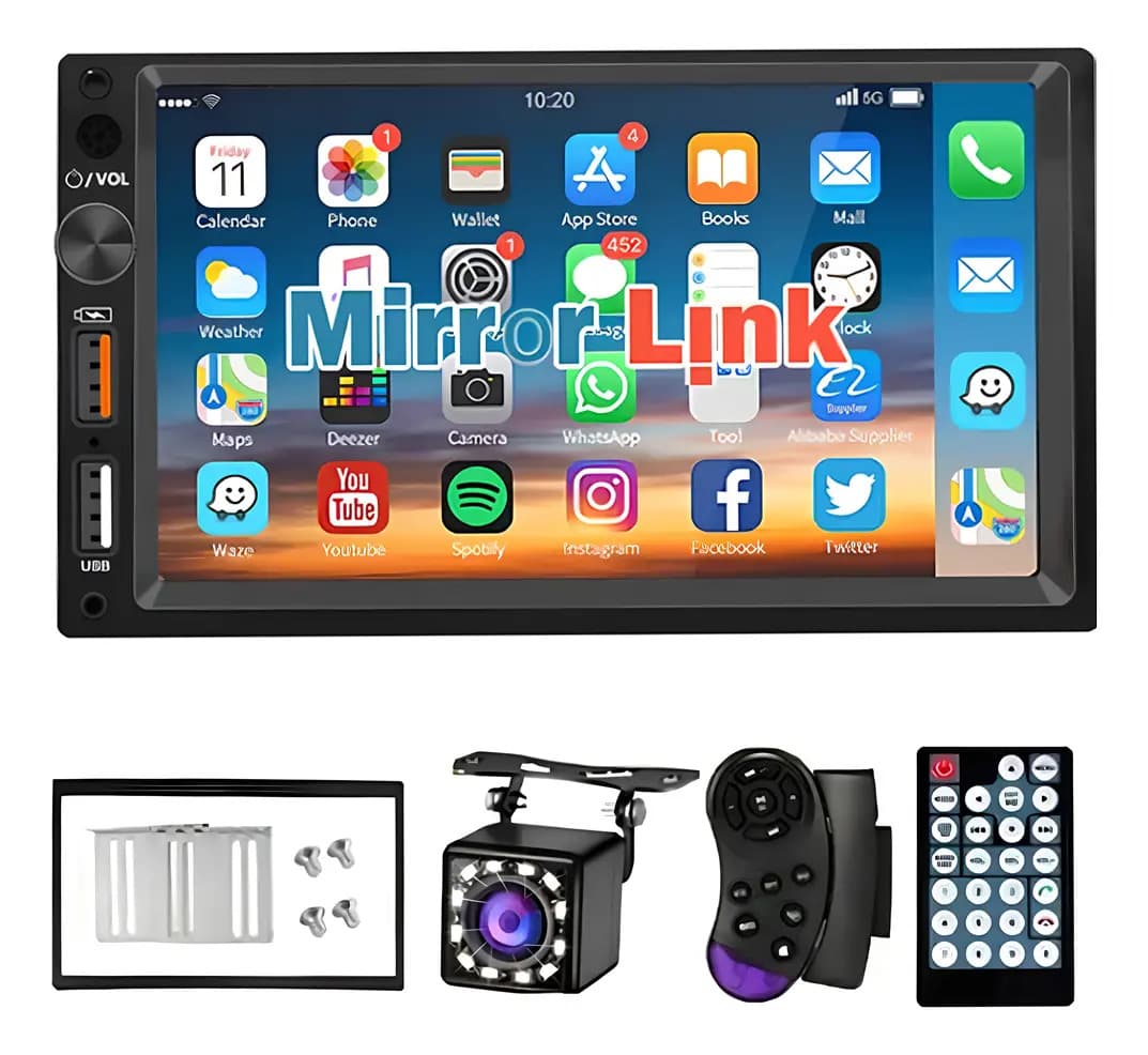 Fnbrli Estéreo Auto Mirrorlink 7020 de 7 pulgadas con cámara Bt 2 USB