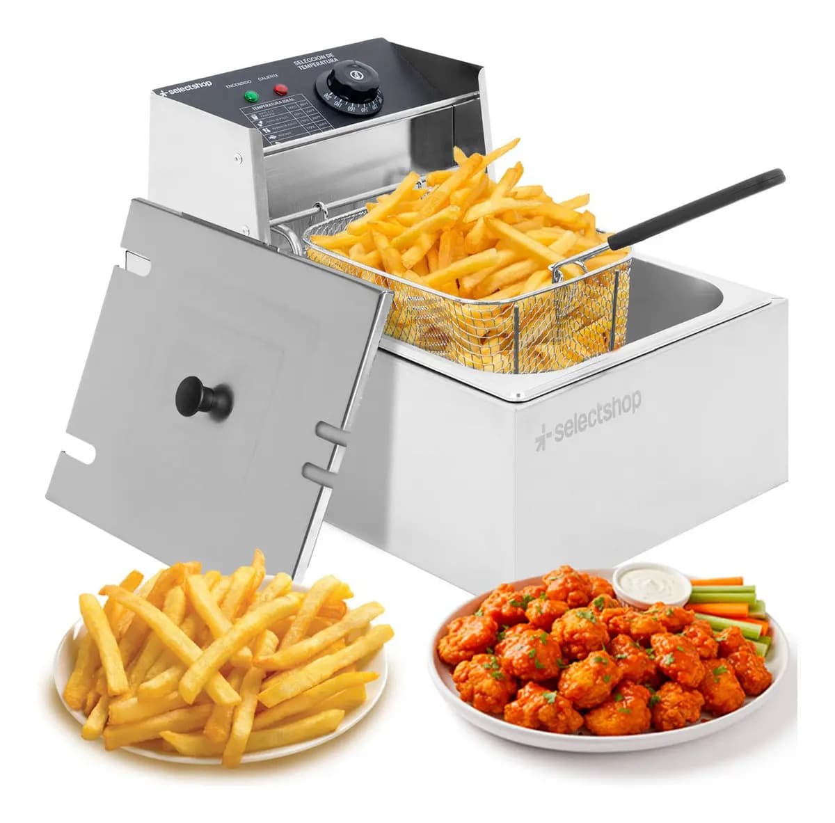 Freidora Aceite Eléctrica Sumergible 6 Lt Industrial 2500w Acero Inox Color Plateado