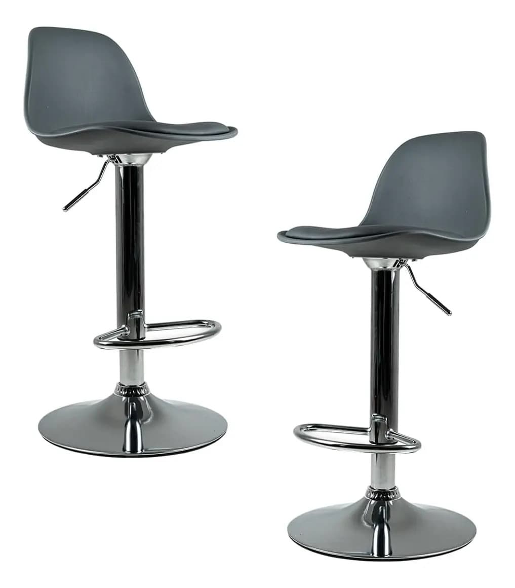 Bancos De Bar Giratorias Con Reposapies Respaldo Set De 2 Acabado de la estructura Cromado Asiento Gris