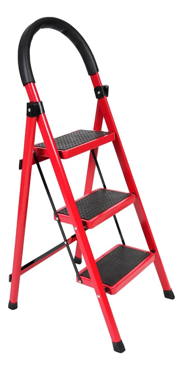 Escalera De Acero Tubular De 3 Escalones Plegable Domestica Homex Color Rojo