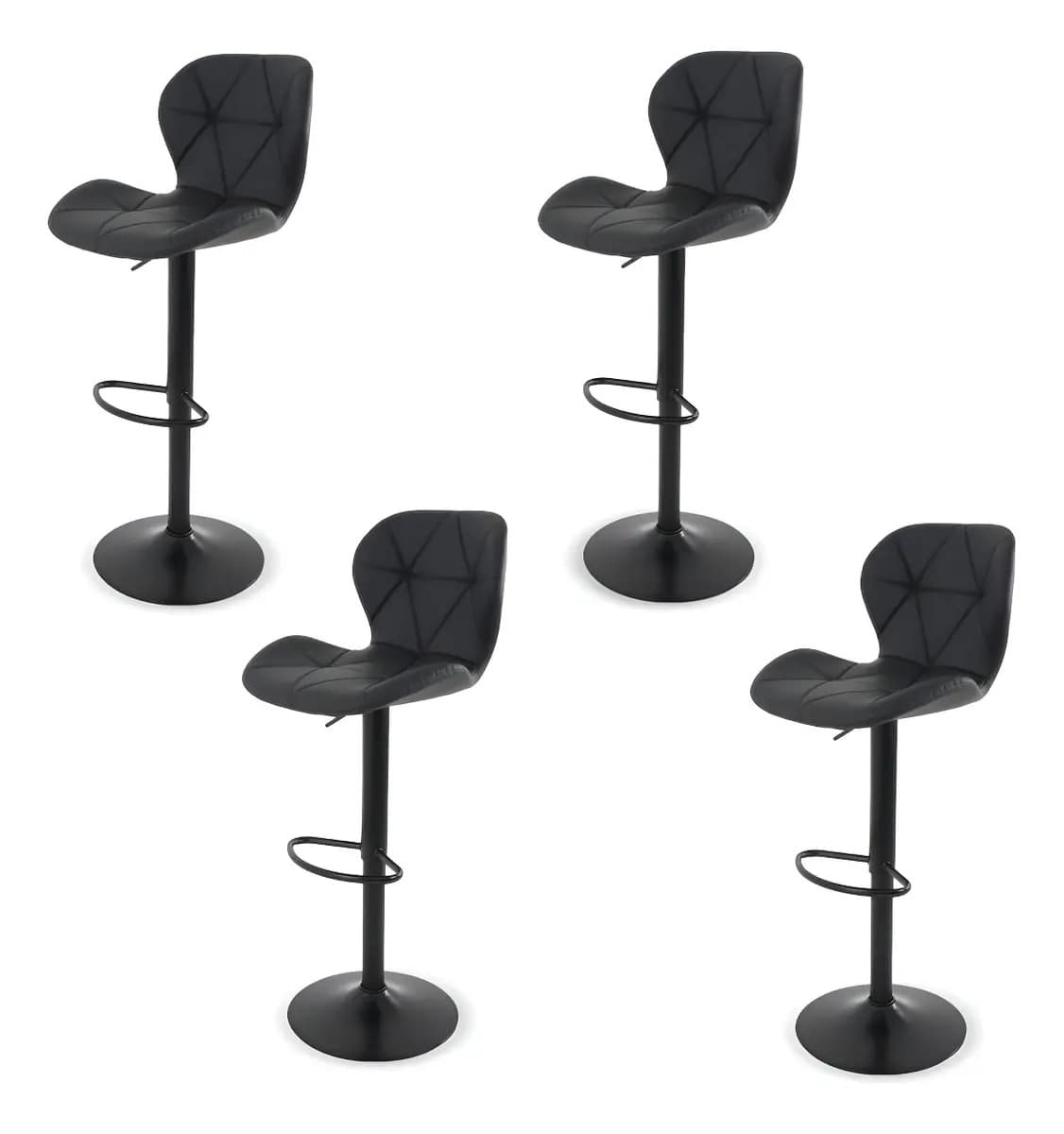 Silla De Bar Y Barra De Cocina Moderno Con Respaldo Set 4 Pz Negro