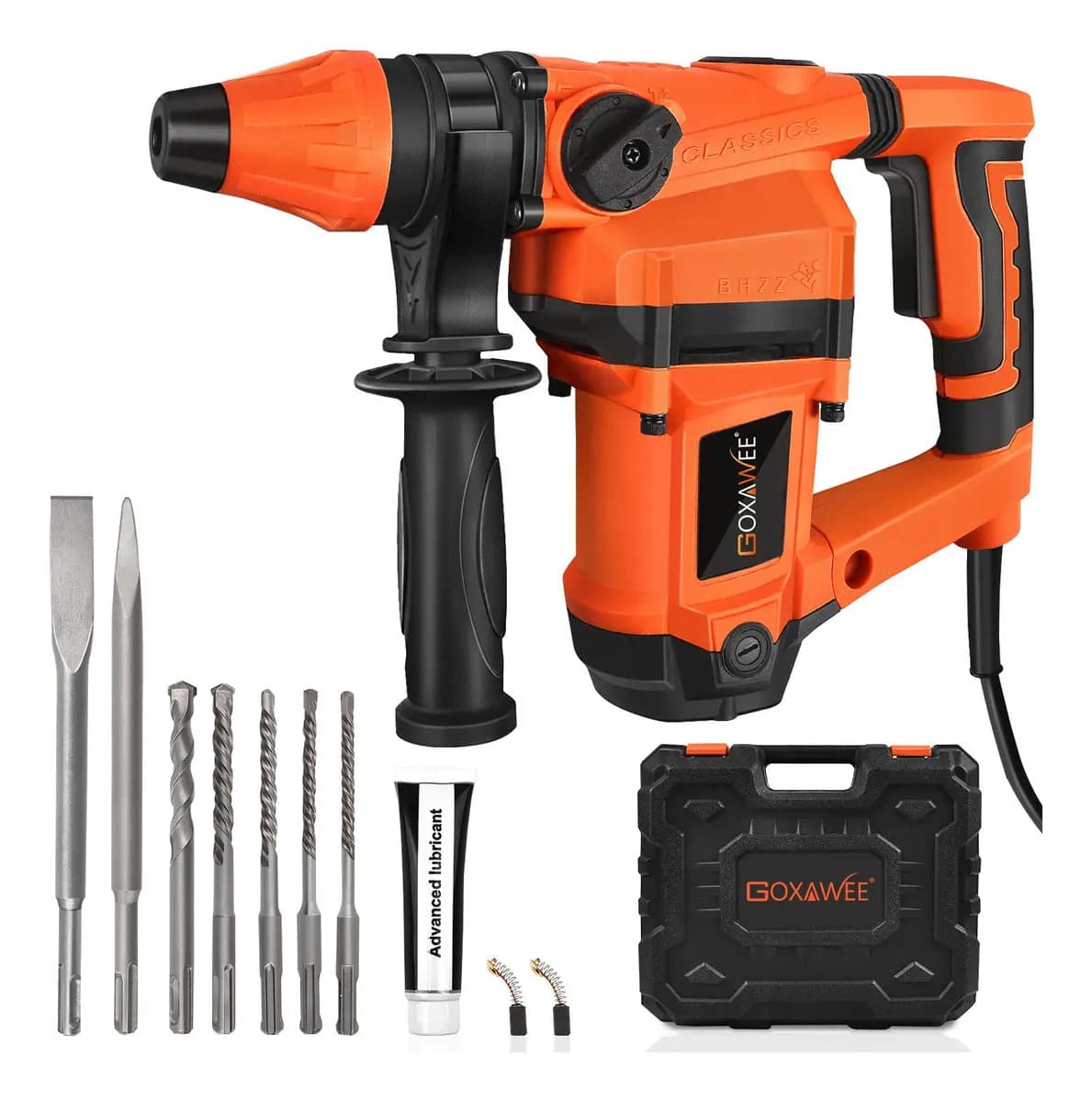 Goxawee potente Profesional Duradero Taladro Rotomartillo Cincelador Demoledor Rompedor Concreto G5361 Sds Plus 2800w Naranja 930rpm 5500bpm Con Cinceles