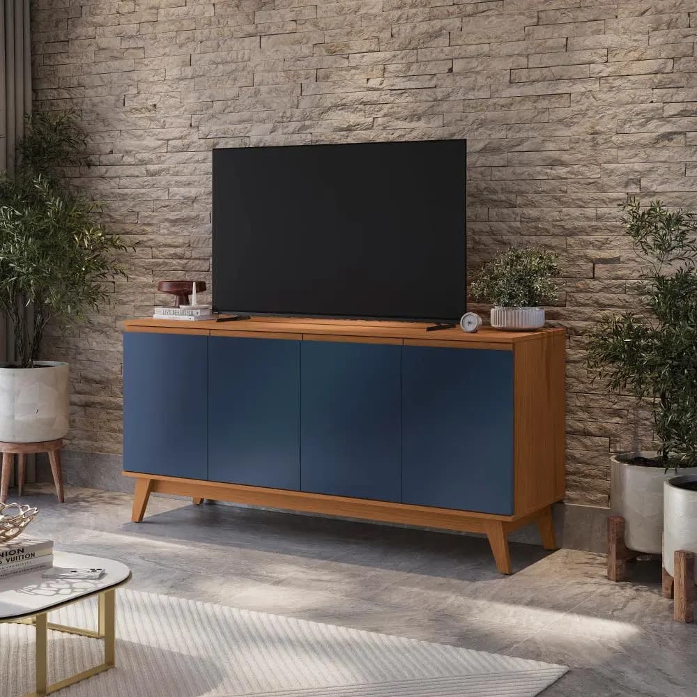 Aparador Bufetero Credenza Kappesberg 156cm 4 Puertas Color Canela/Azul