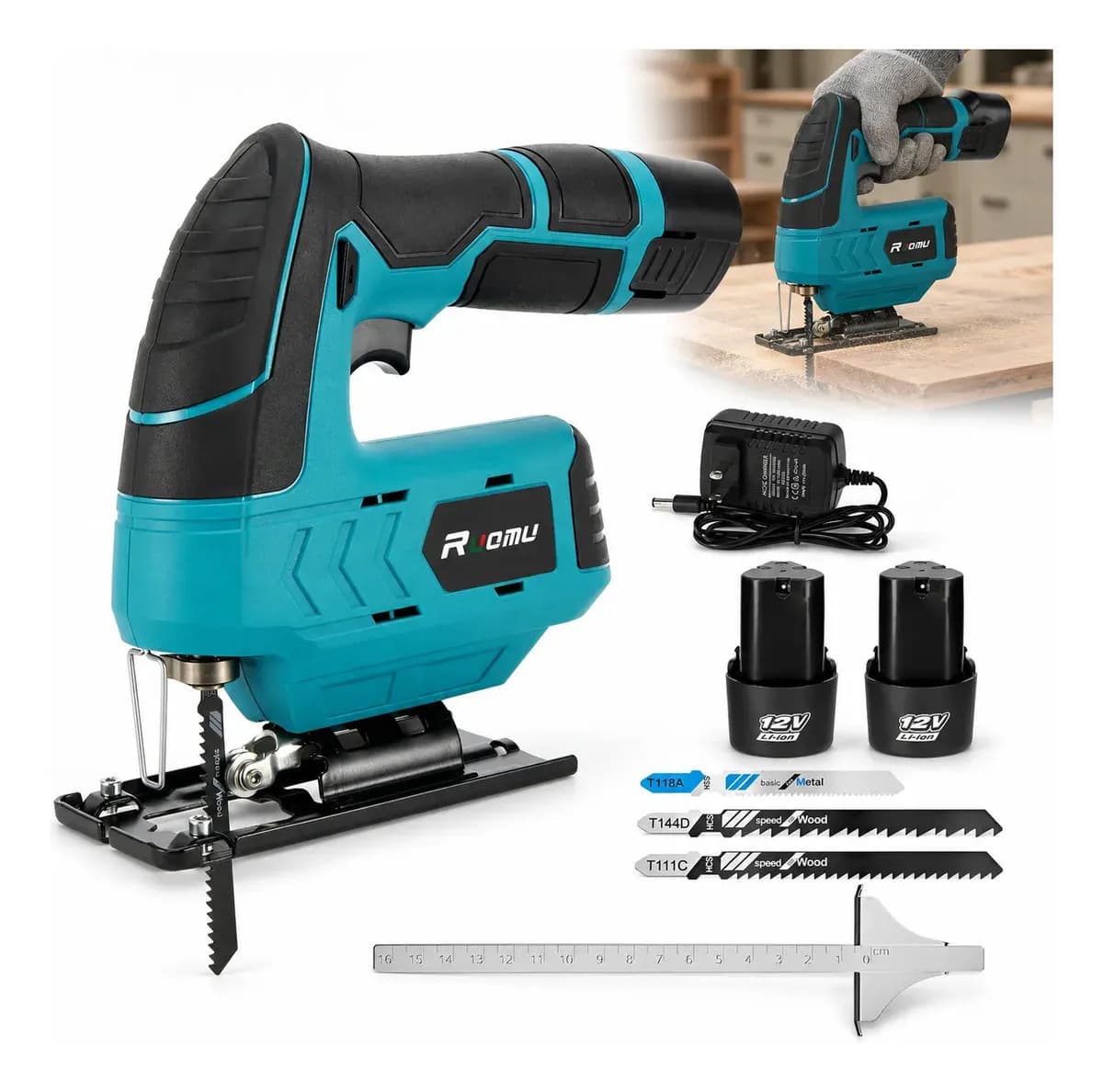 Sierra Caladora Inalámbrica Electricas para Madera Metal Laser Led con 2 Baterias Ruomu