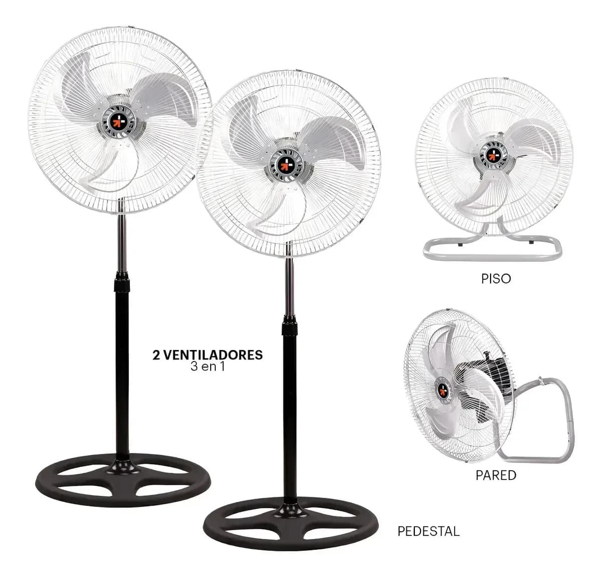 Set De 2 Ventiladores 3 En 1 Pedestal Piso Pared Abanico 18 Pulgadas Aspas Metal 3 Velocidades Altura Ajustable Base Redonda Selectshop