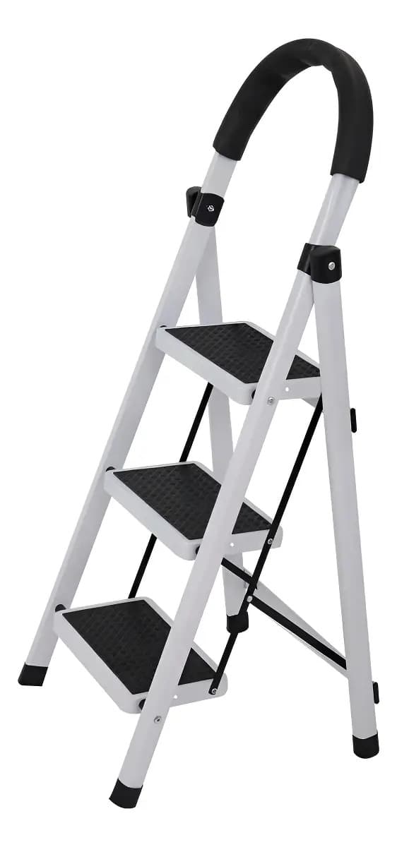 Escalera De Acero Tubular Tipo Tijera Plegable 3 Escalones Color Blanco