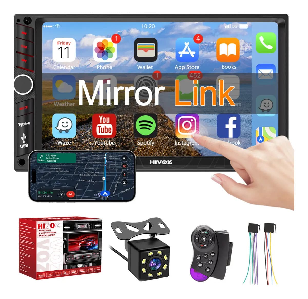 Autoestéreo Hivoz M99 de 7" con Pantalla Táctil, Bluetooth y Cámara de Reversa