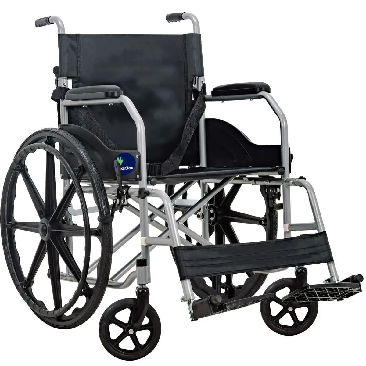 Silla De Ruedas Plegable Acero Reforzada Descansabrazos Acojinados Respaldo Abatible Neumática Todoterreno Bolso Trasero Porta Objetos