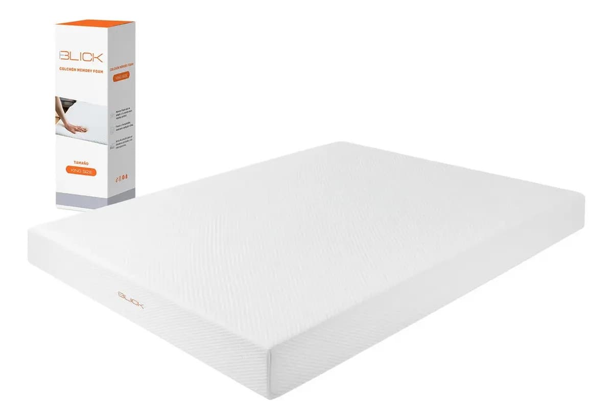Colchon King Size Memory Foam 200x190 cm Espuma Ergonómico Firme Soporta 240 kg Caja Blick Color Blanco