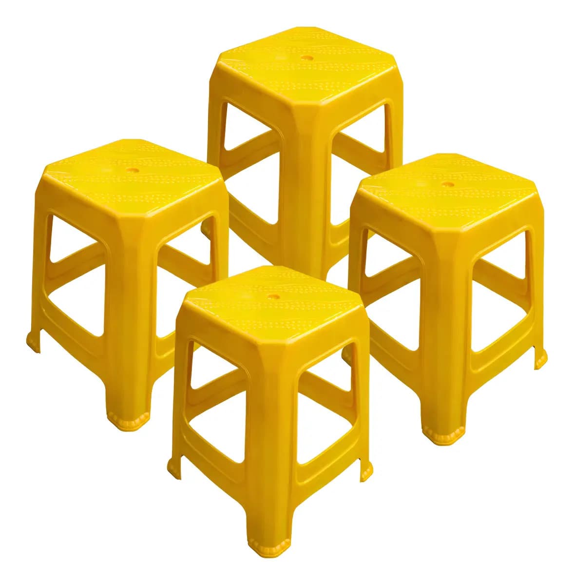 4 Bancos Plástico Para Negocio Taquerias Uso Rudo Reforzado Color Amarillo Lisa