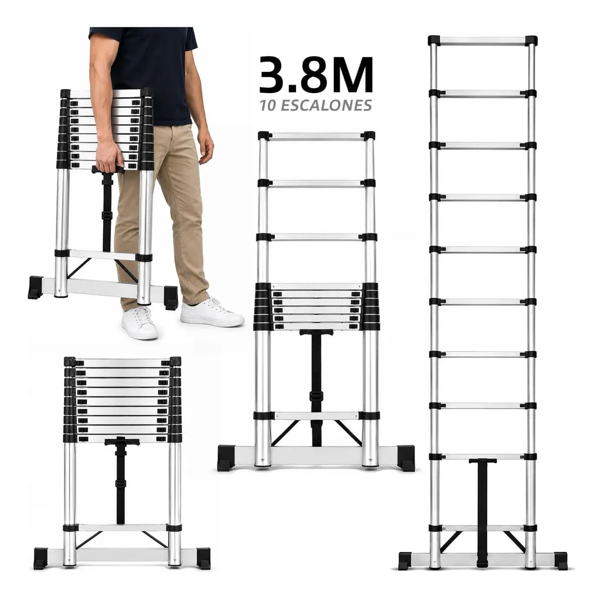 Escalera Telescópica Recta Plegable Retráctil 3.80m