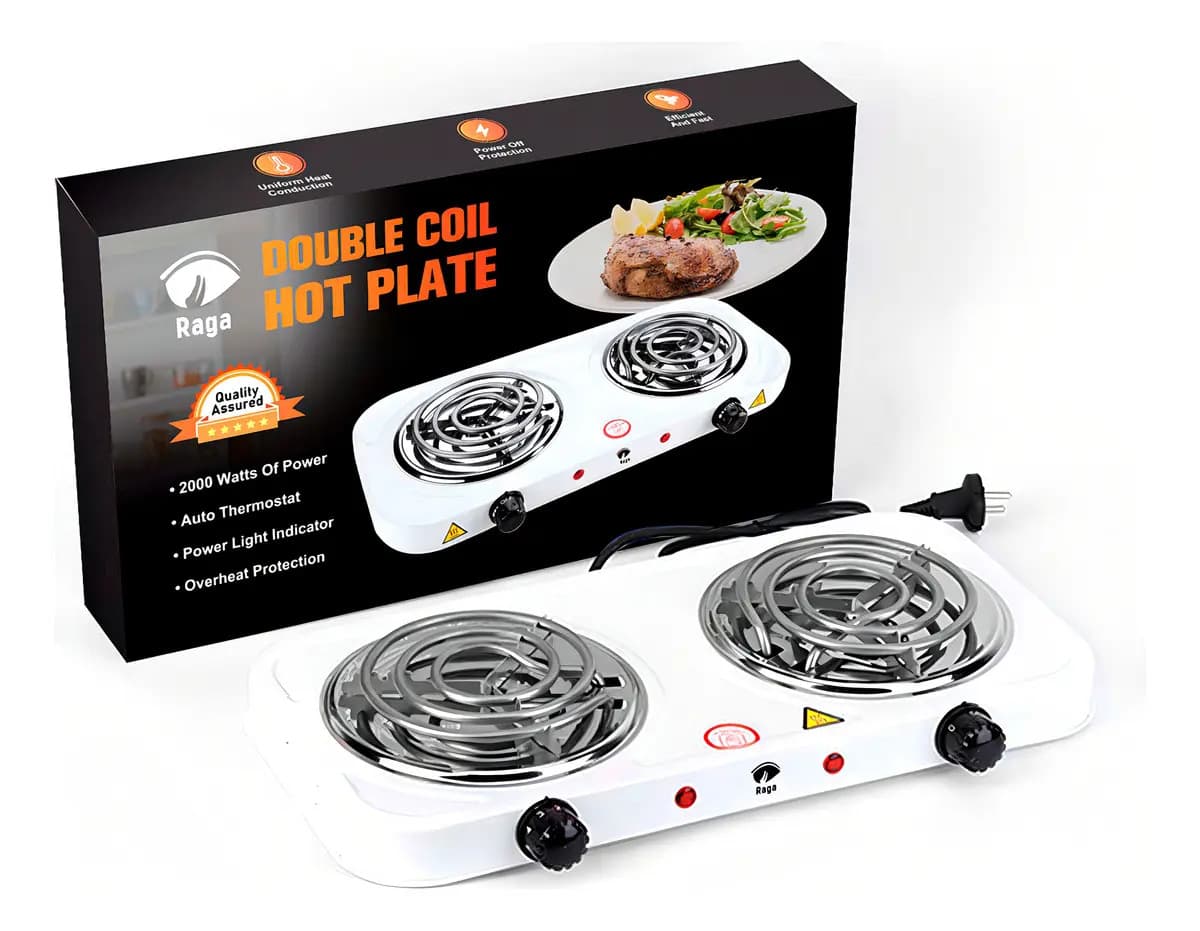 Parrilla Eléctrica 2 Quemadores Acero Inoxidable 2000w Color Blanco
