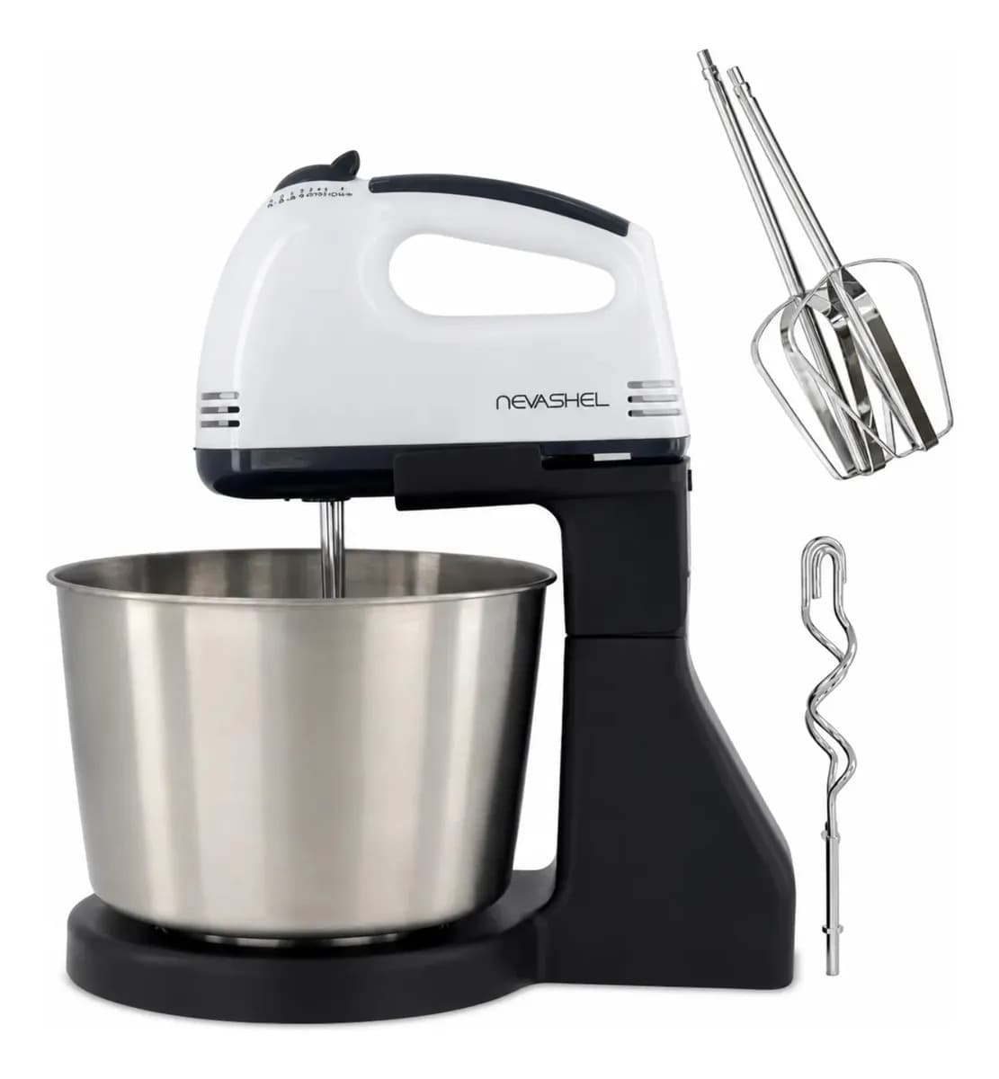Batidora De Pedestal Profesional Nevashel Kitchen AD-02 260w Para Cocina Color Negro Frecuencia 60hz Ideal Para Mezclas Postres Panadería Potente Compacta Y Duradera Fácil De Usar Y Limpiar Domestico