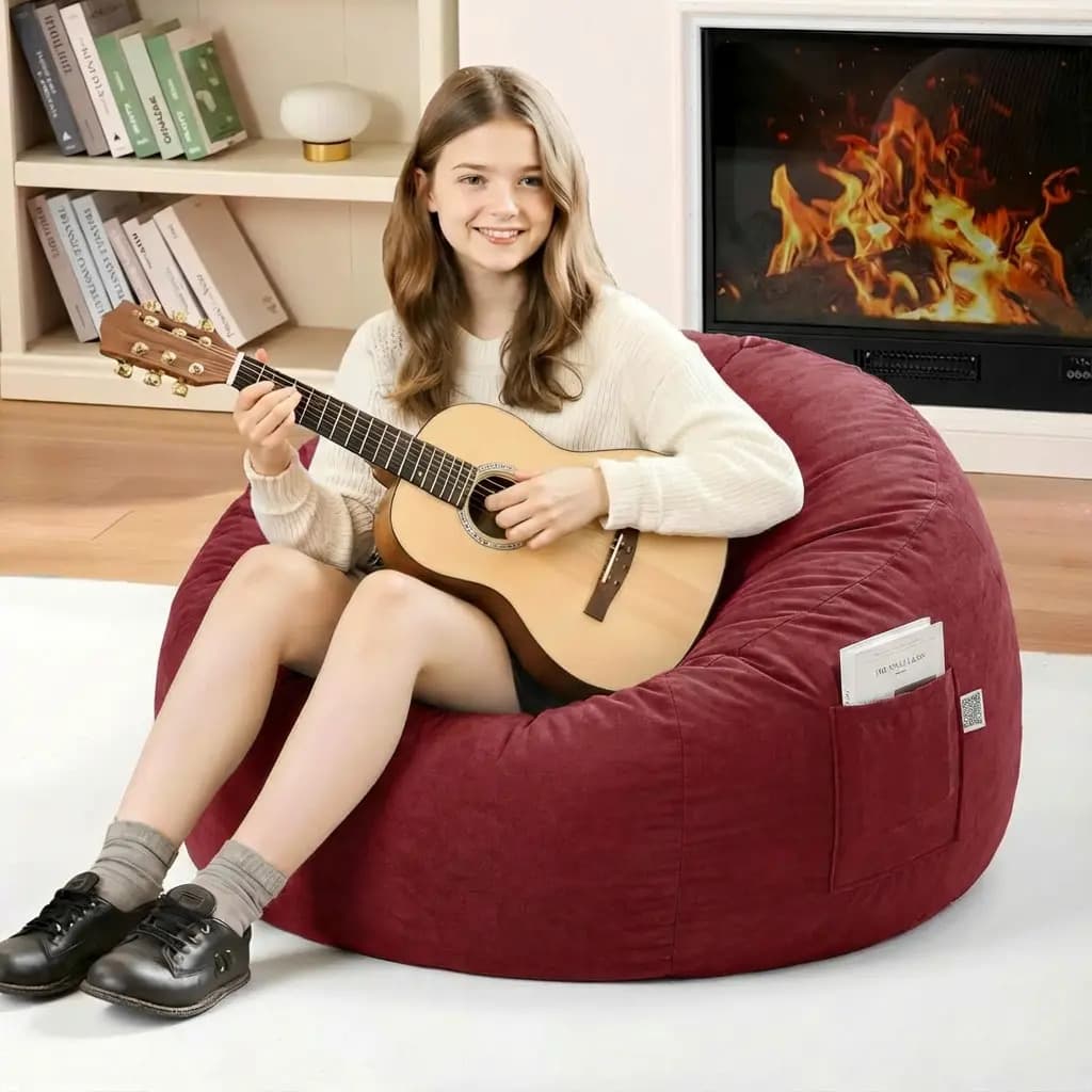 Puff Sillón Suave Para Sala Y Recámara Individual 85×85×55cm Color Rojo