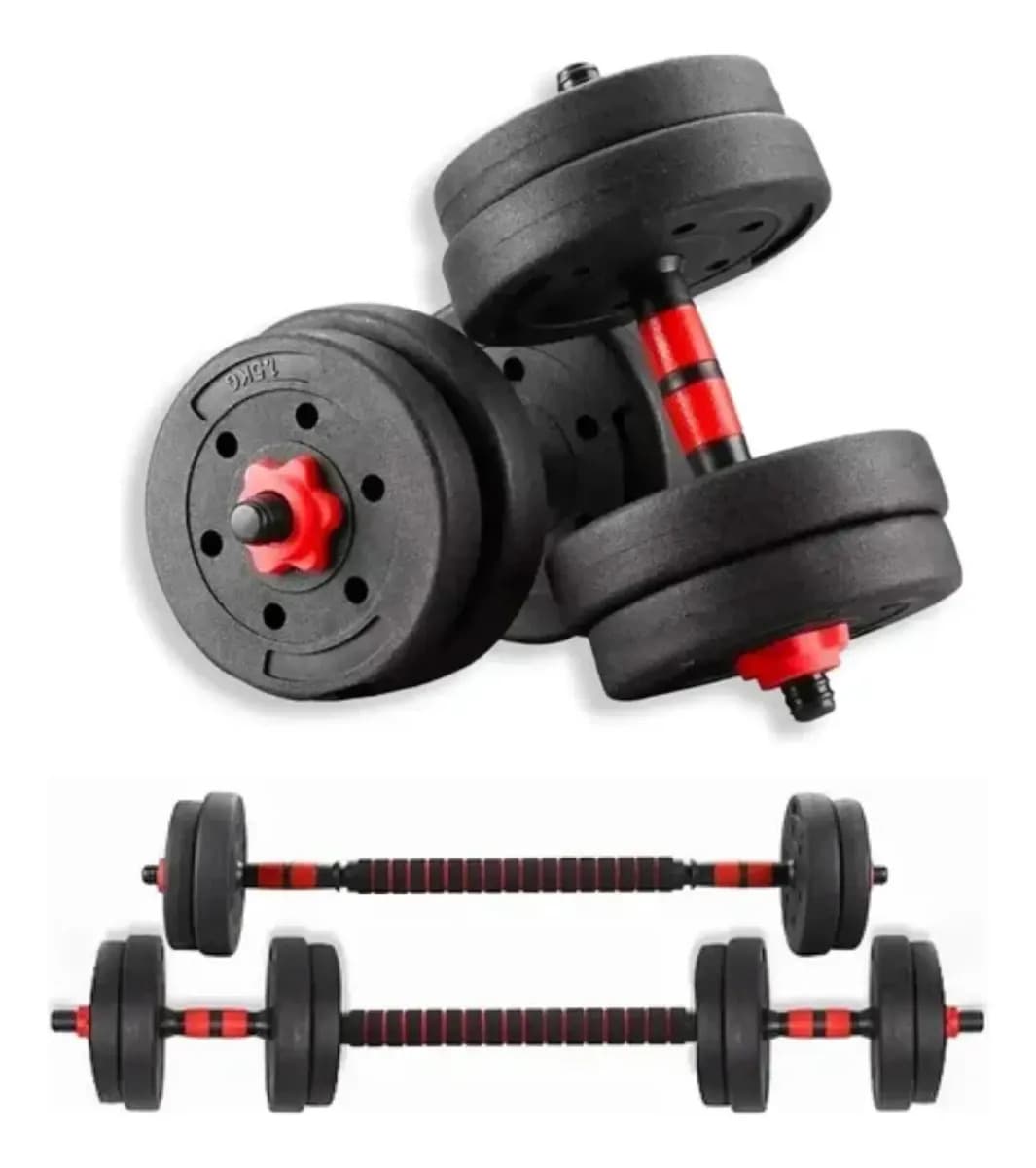 Kit Mancuernas Multifuncional 3en1 Barra Y Discos 10kg Gimnasio Marthing Pesas Mancuernas Diseño Estable Compactas, Resistentes Y Funcionales Para Entrenamiento En Casa Y Gimnasio Multifuncional