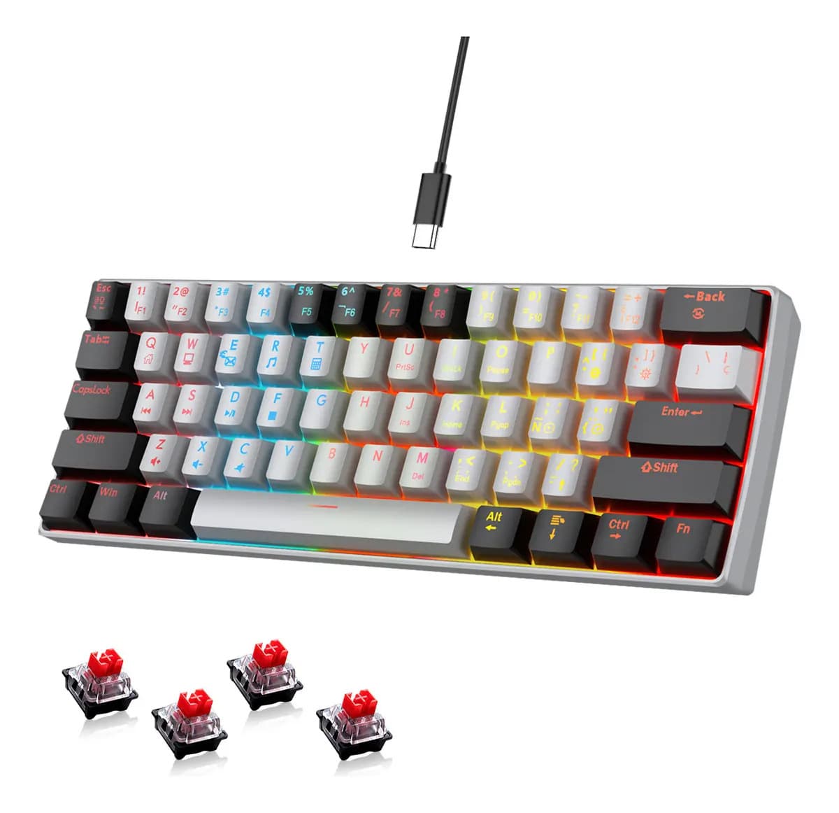 Teclado Mecánico Yoawes 60% Español con Switches Rojos RGB
