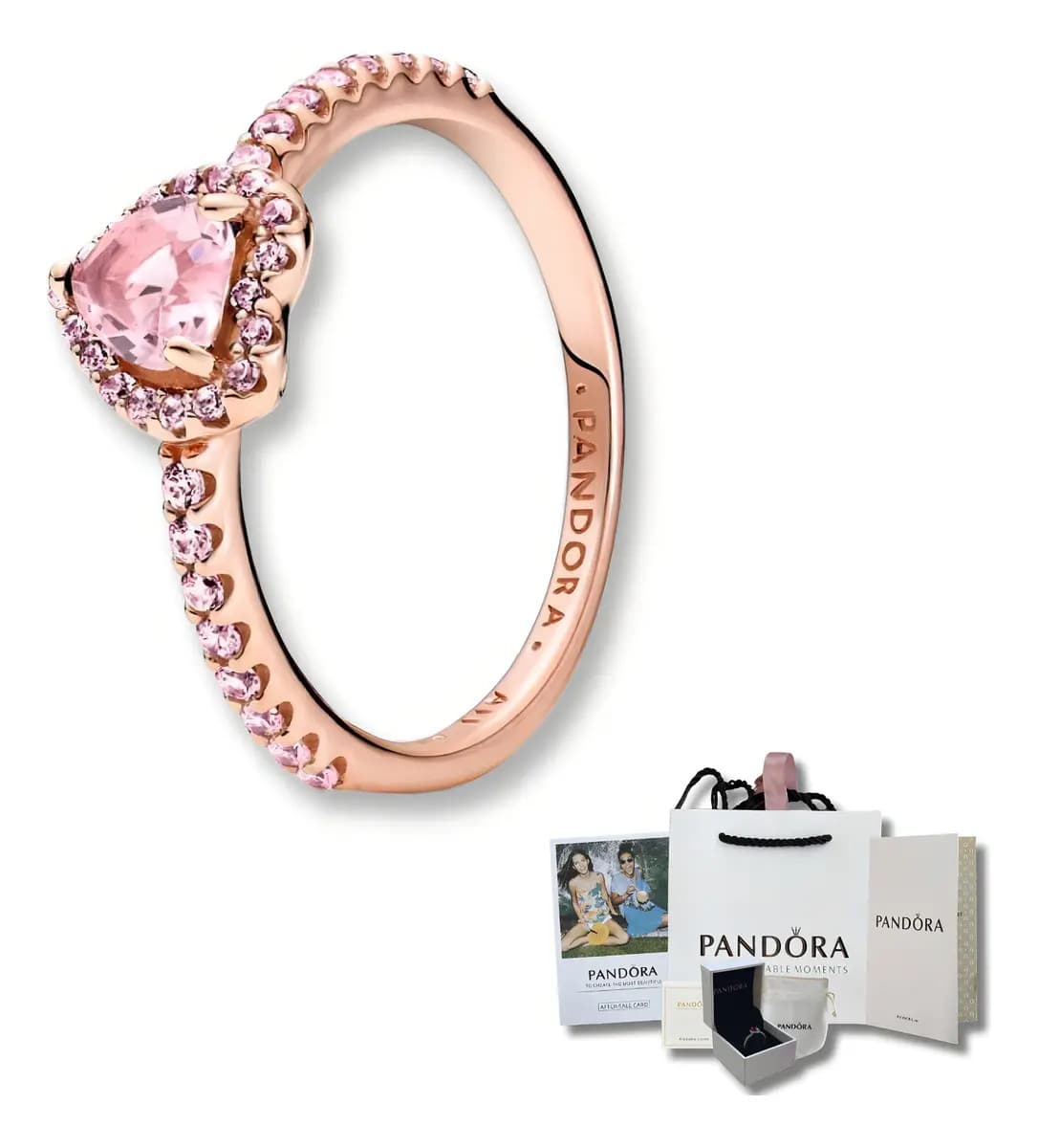 Anillo Pandora Corazón Brillante Rosa Elevado + Kit D Talla 54