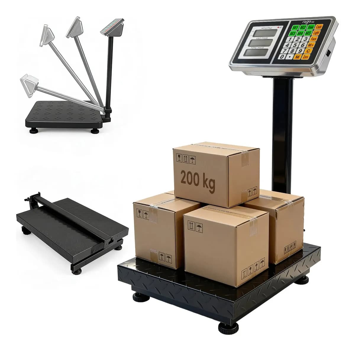 Báscula Comercial Digital Plataforma 200kg Uso Rudo Con Mástil Color Negro