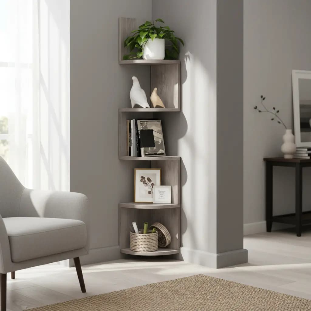 Repisas Esquineras Flotantes MDF Gris 5 Niveles 20x20x126 cm