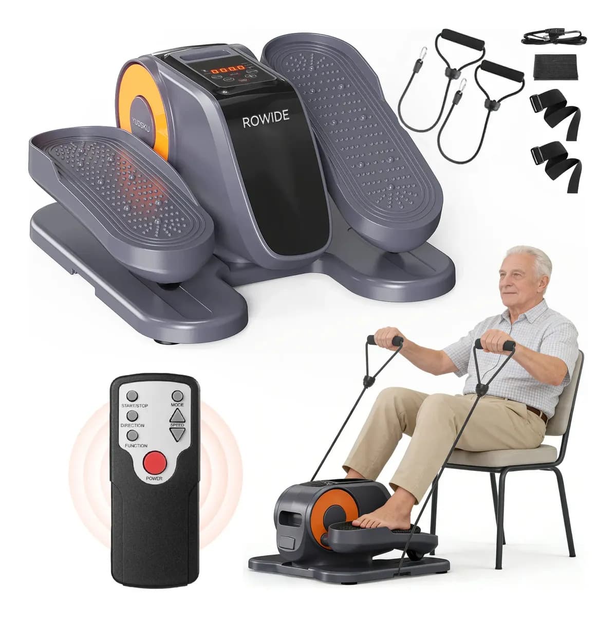 ROWIDE Eliptica Mini Elíptica Eléctrica Con Cordón Deportivo Y Almohadilla Antideslizante Hacer Ejercicio Sentado Elipticas Escaladora Portátil,12 Niveles de Resistencia para Ejercicio Silencioso