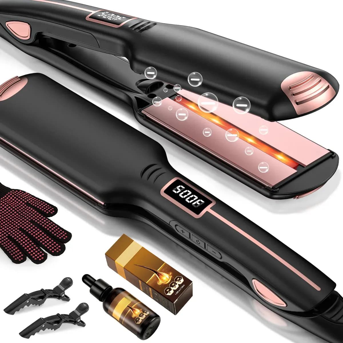 Plancha De Cabello Profesional Moximx 500f 2 En 1 Alaciadora Y Rizador Con Lcd Para Cabello Húmedo O Seco, Iones Infrarrojos, Panel Flotante 3d, 17 Temperatura Ajustable, Doble Voltaje, 20% Rápido