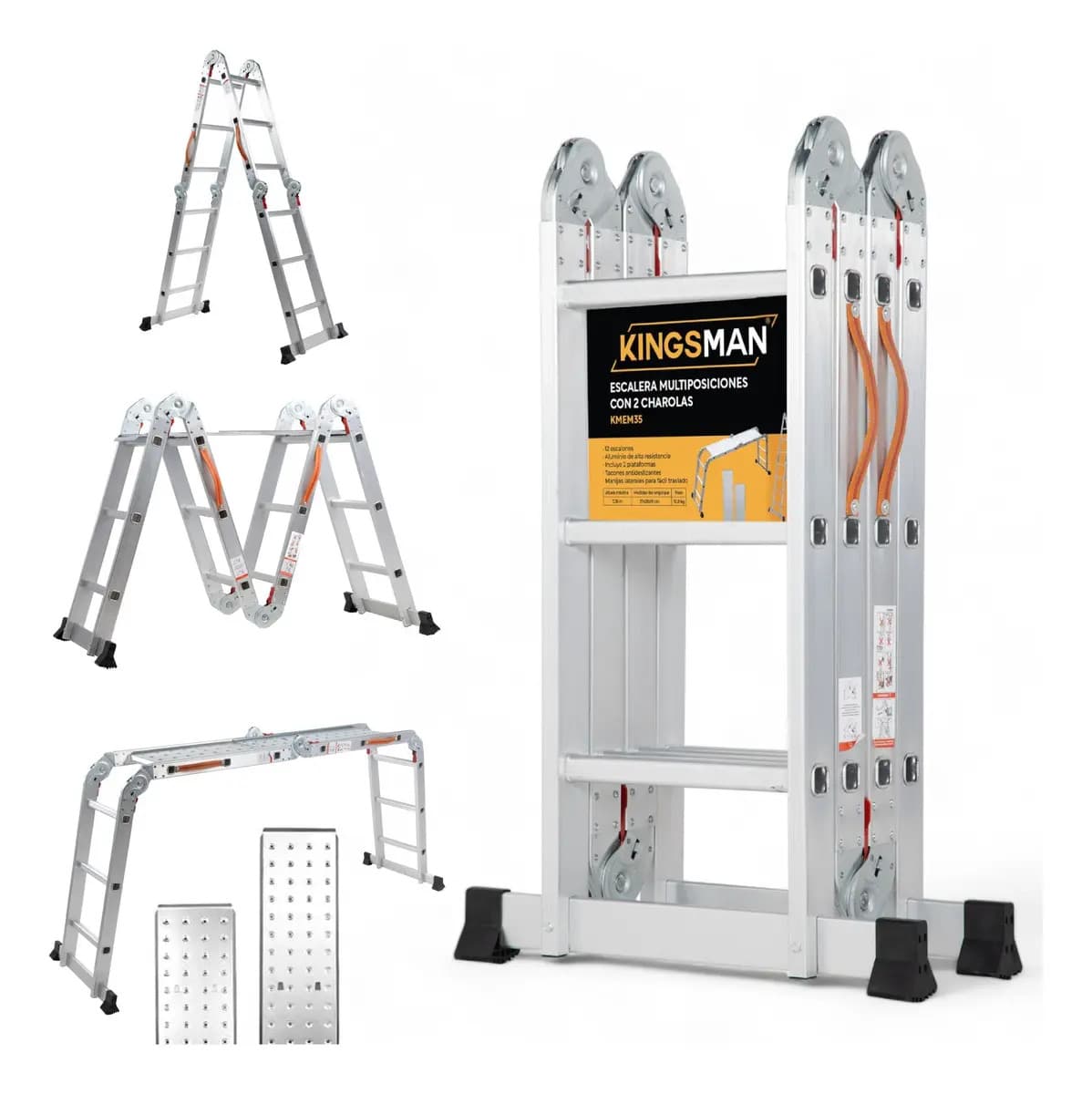 Escalera de Aluminio Multiposiciones 3.5m Kingsman 12 Peldaños Plegable