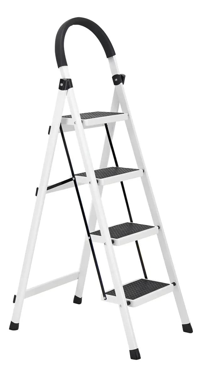 Escalera De 4 Peldaños Tijera Blanca Acero Tubular Domestica Color Blanco