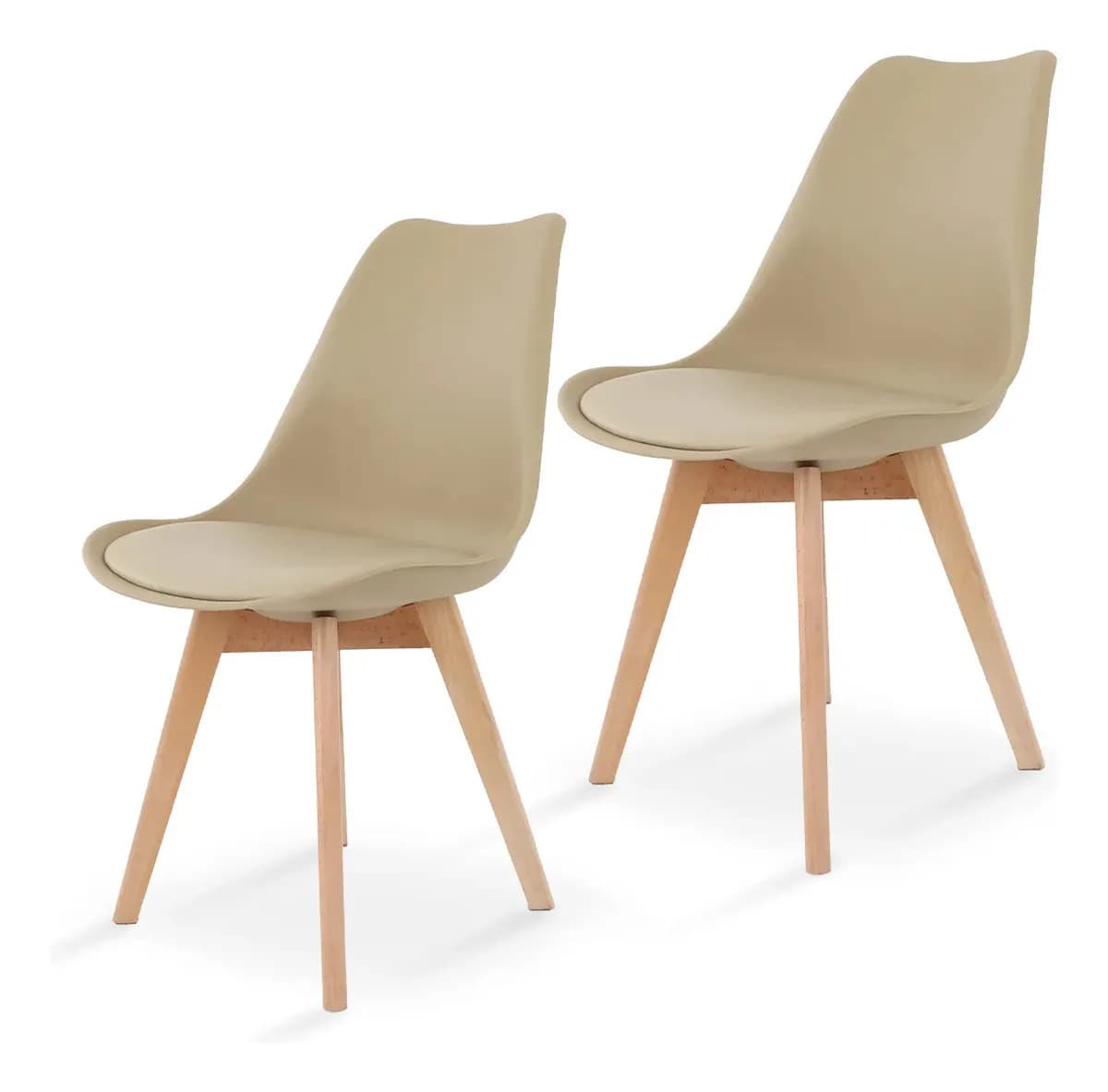 Silla De Comedor Acolchada Moderna Con Patas De Madera 2 Pz Asiento Beige Diseño de la tela Liso