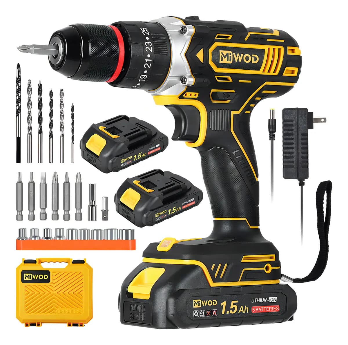 Taladro Atornillador Percutor Inalámbrico Miwod 21V 2 Baterías Li-Ion Mandril 10mm