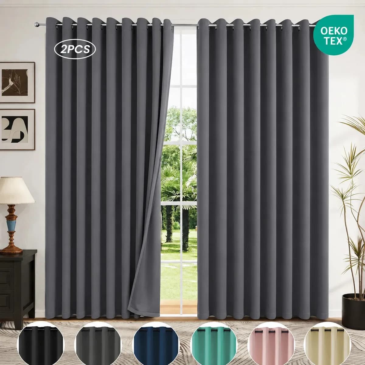 Cortinas Blackout para sala recamara 220X160cm Coronas diseño moderno Ventanas Decorativas Aislamiento térmico y Reducción de ruido Tela impermeable 2 Paneles Gris oscuro