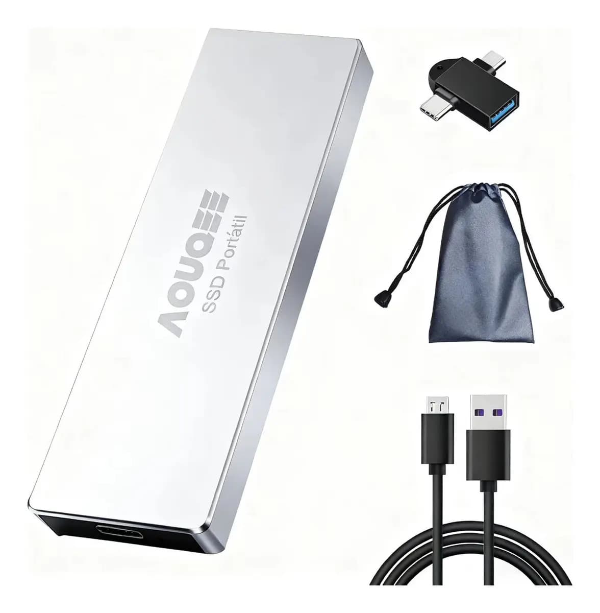 SSD Portátil AOUQEE de 2 TB con USB-C para Laptop y Smartphone