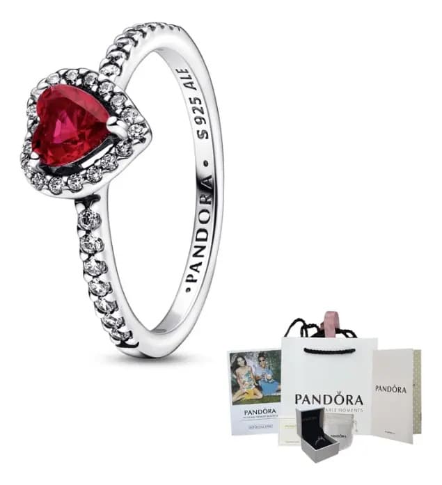 Anillo Pandora Corazón Elevado Rojo + Set De Talla 54