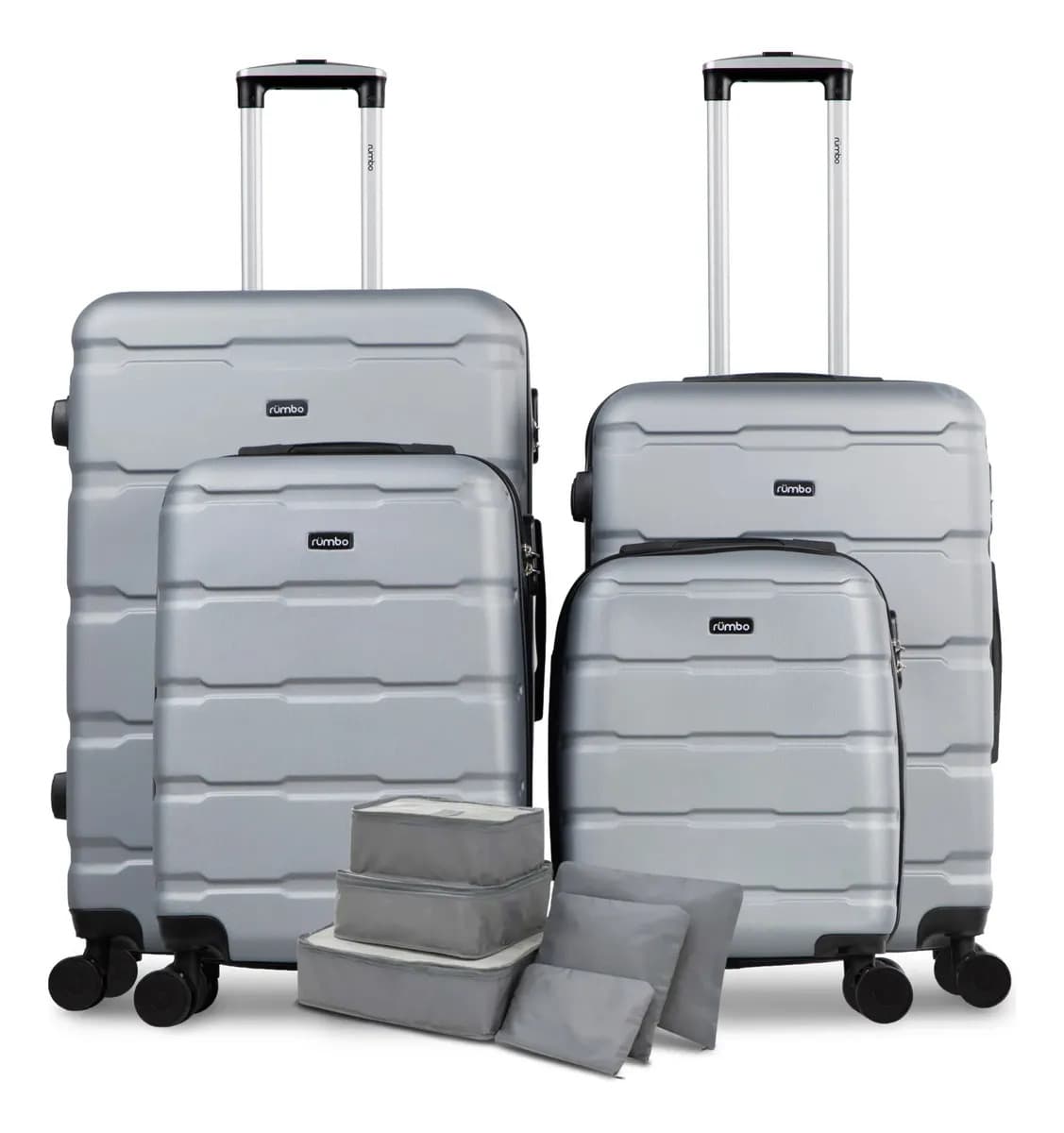Set de Maletas Rumbo ABS Rígidas con Ruedas y Candado TSA, Gris, de 16" a 28" con 6 Bolsas Organizadoras
