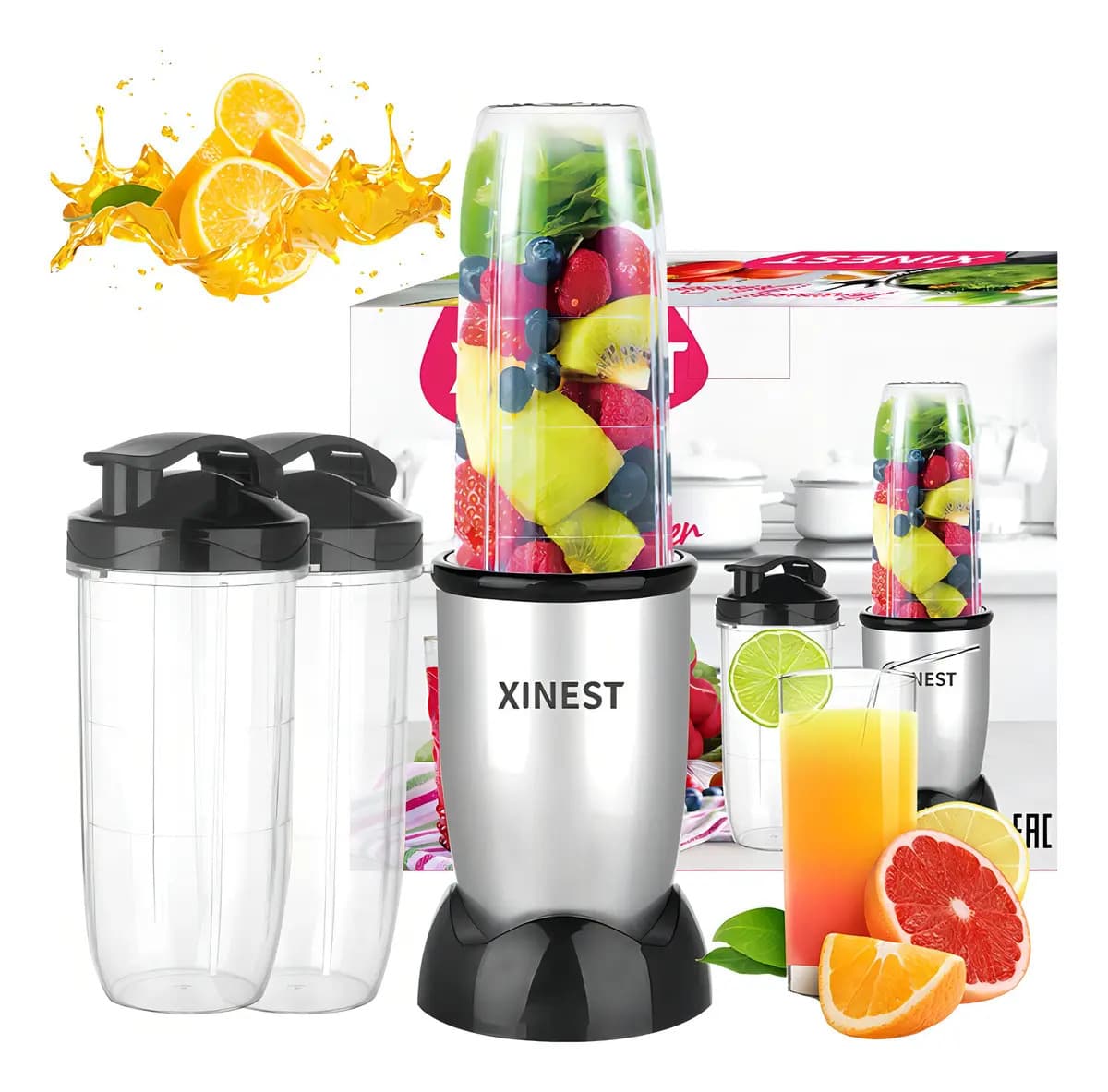 Xinest 500w Plata Licuadora Portátil Con 2x700ml Vaso De Plástico Color Plateado