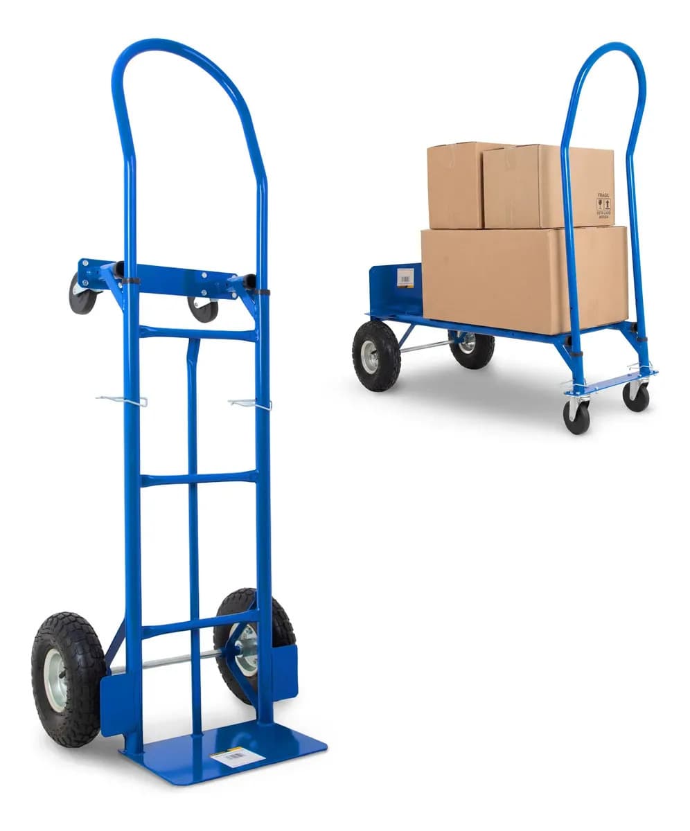Diablito Plataforma de Carga 2 en 1 Acero Ruedas Neumáticas Kingsman Carrito Multiusos Industrial 400 kg