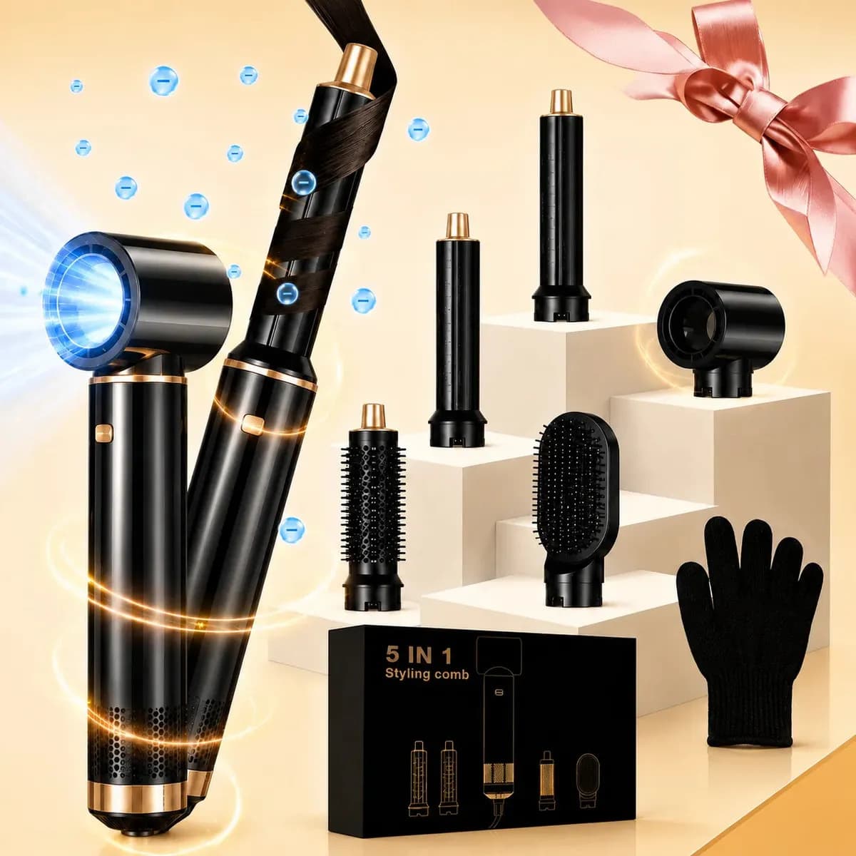 VANGUARD ELITE Secadora De Pelo Profesional 1800 W 5 En 1, Motor 110.000 Rpm, Cepillo Voluminizador, Rizador Y Alisador, Iones Negativos, Aire Frío Y Caliente, Secado Rápido, Volumen Y Brillo