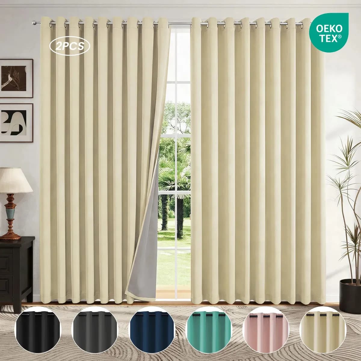 NANWEI Cortinas largas Blackout para recamara sala elegantes 280X240cm 2 Paneles Aislamiento térmico y Reducción de ruido Tela impermeable