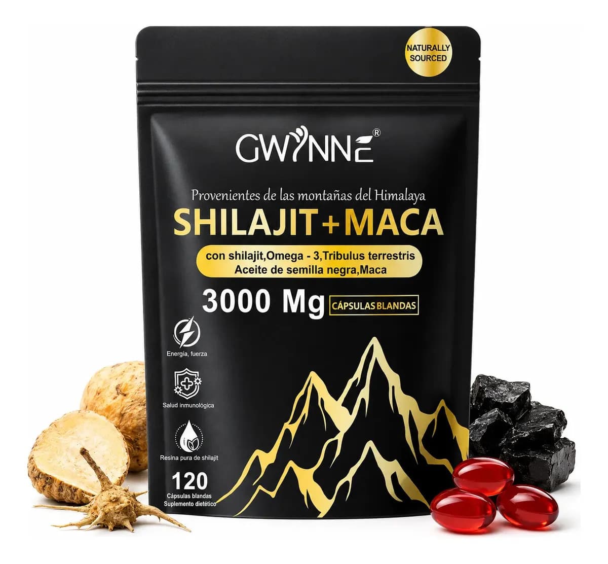 Gwynne Shilajit + Maca Del Himalaya 120 Cáps,con Shilajit 3000mg,omega-3,tribulus Y Maca,salud Cardio-cerebra,aumento De Energia,antiinflamatorio Y Antioxidante