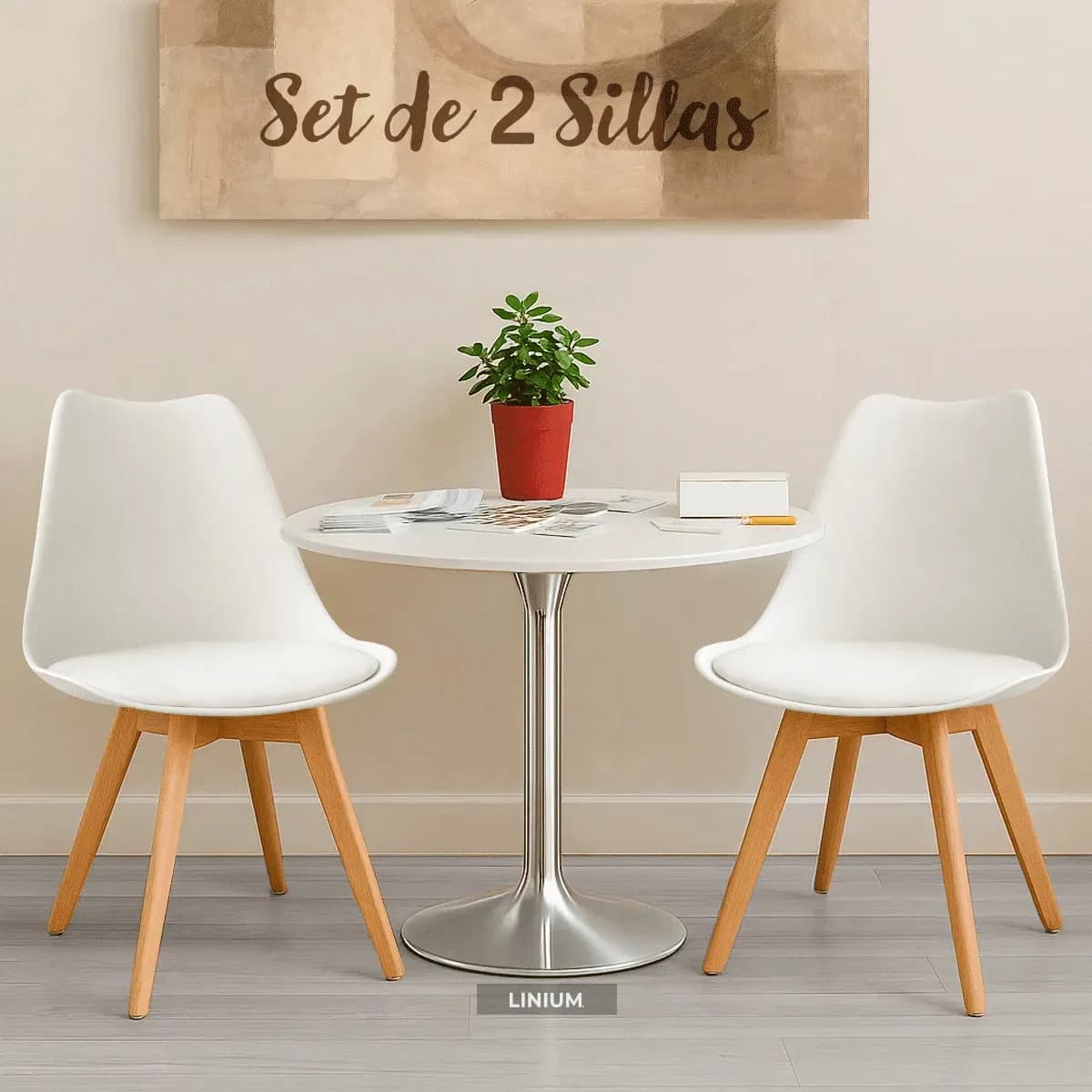 Set D 2 Sillas Tulip Minimalista Moderna Comedor Acolchonada Estructura de la silla Madera Asiento Blanco