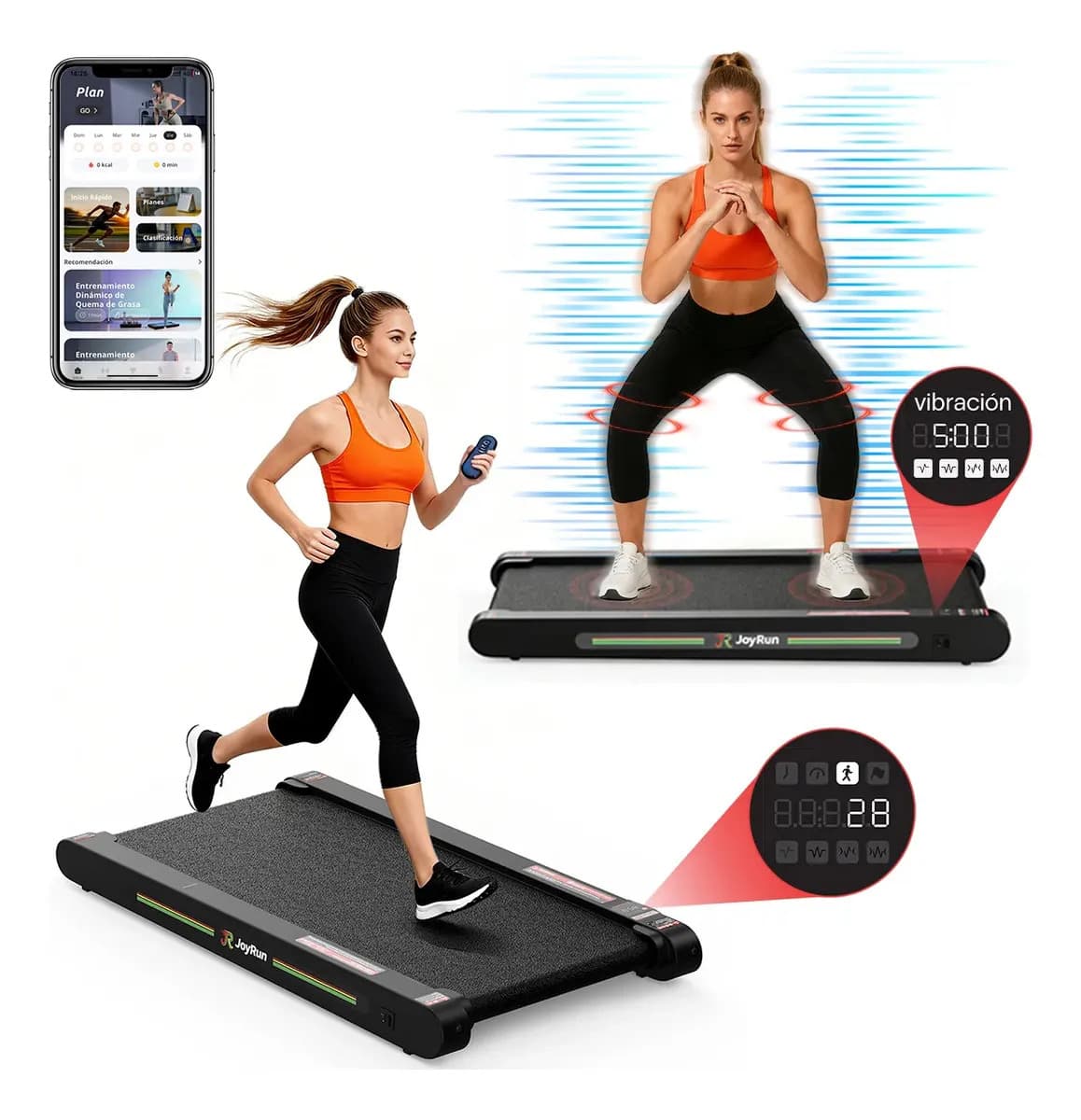 Caminadora Eléctrica 3 En 1 Caminar+Correr+Plataforma Vibratoria Portátil Fácil de Guardar Control App Bluetooth Color Negro