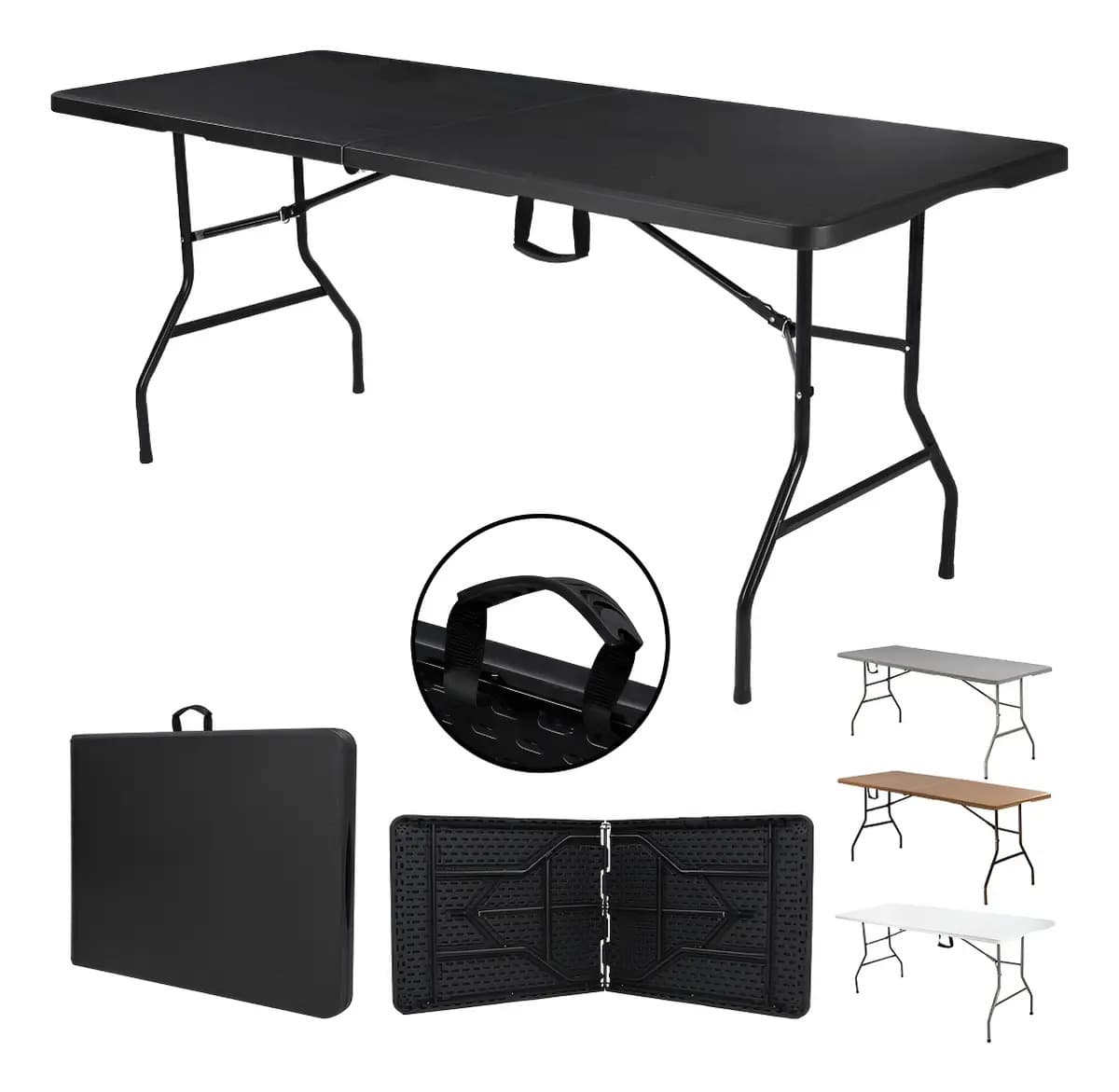 Mesa Plegable Plástico Tipo Portafolio 1.80m Portátil Jardín Color Negro