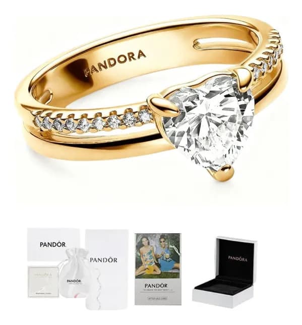 Anillo Pandora de Plata Dorado con Piedra – Talla 54