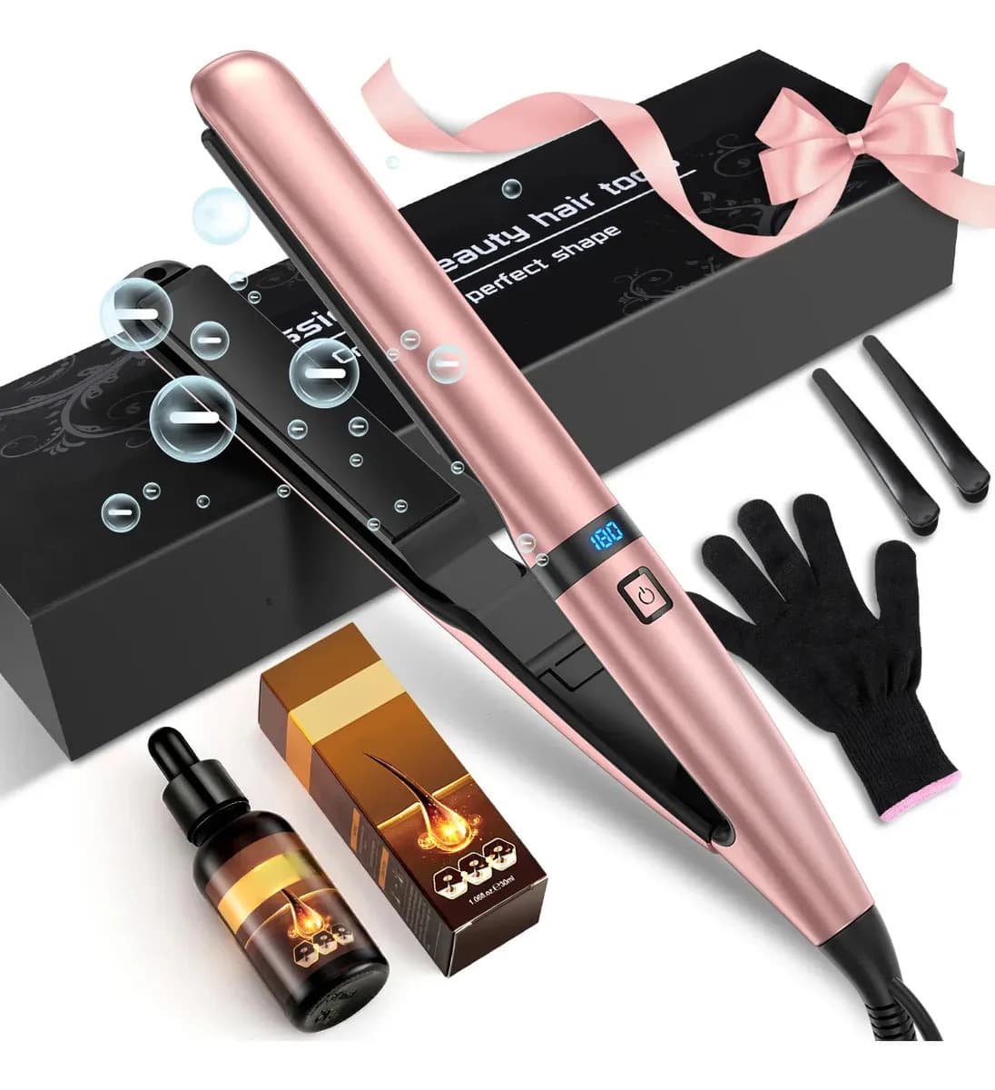Plancha De Cabello Profesional De Cerámica FAGHTO 2 En 1 Para Pelo Alaciadora Plancha De Cabello 160-230°c Color Rosa