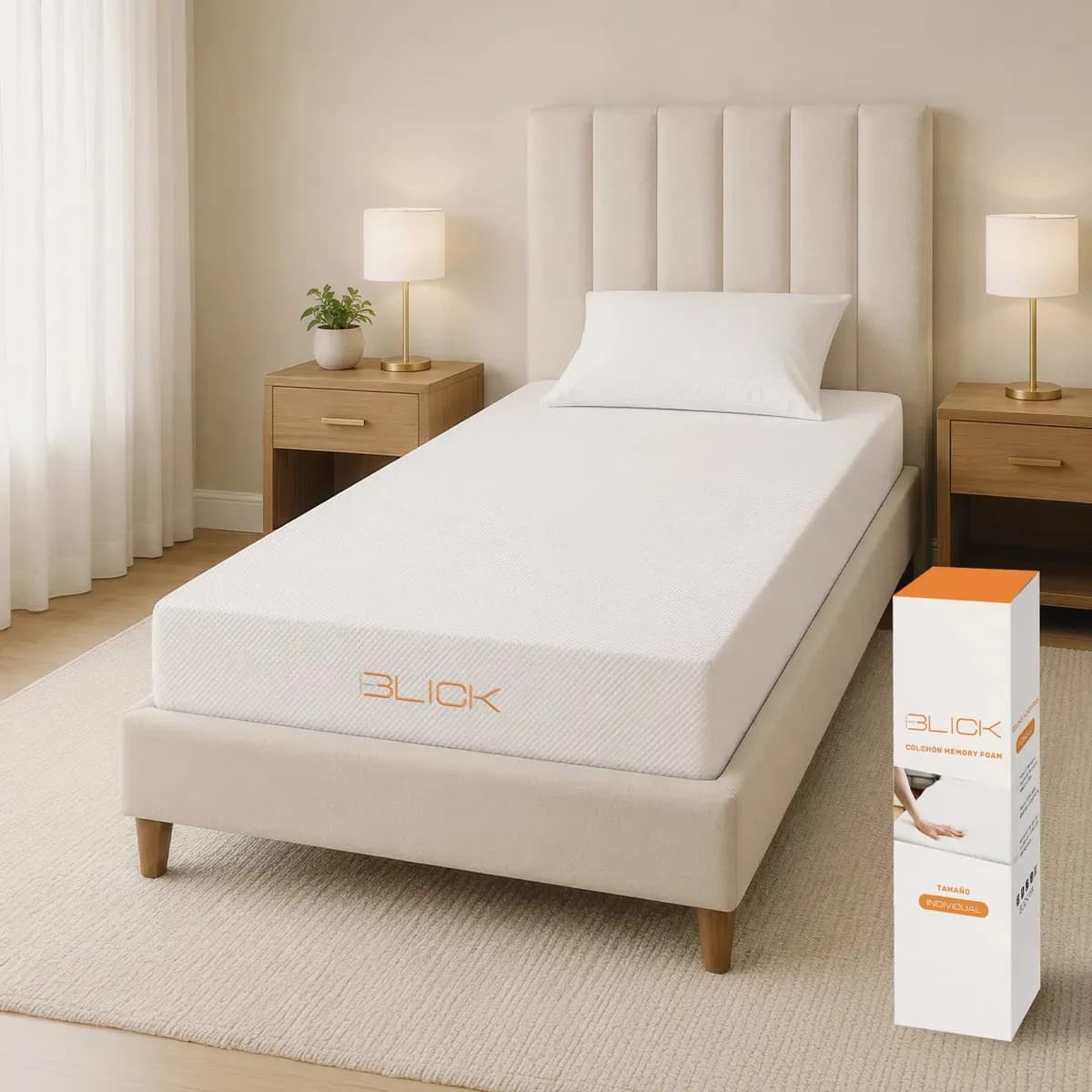 Colchón Individual Memory Foam 100x190 cm Blanco Blick en Caja