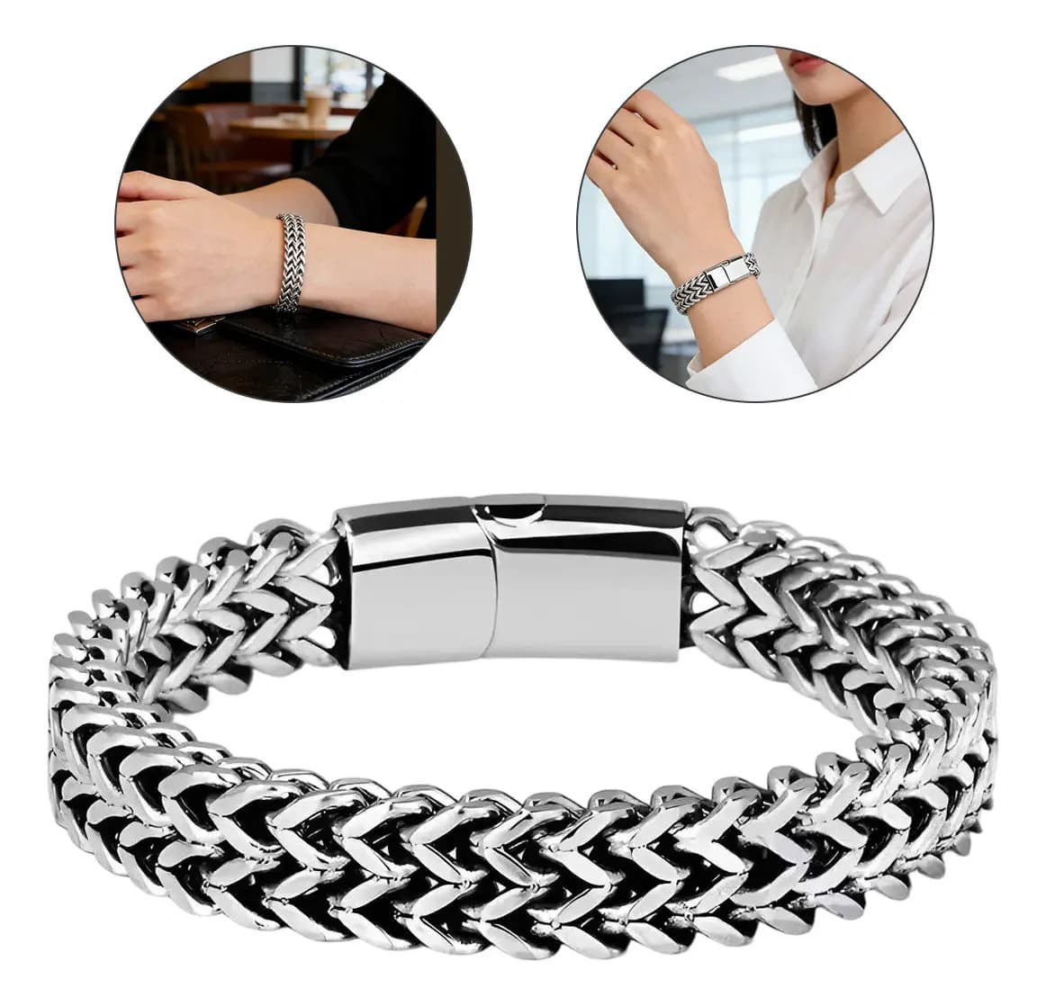 Diguiduk Pulsera Cubana Plata De Acero Inoxidable Hombre Con Doble Color Plata 21cm Regalos para mujeres