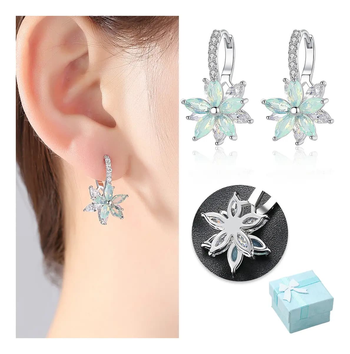 CRYZMITOL 2pz Aretes de Orquídea Mujer con Circonita Cúbica Pendientes Para Mujeres, joyeria Moda,Regalo para Mujer Niñas Aretes regalo