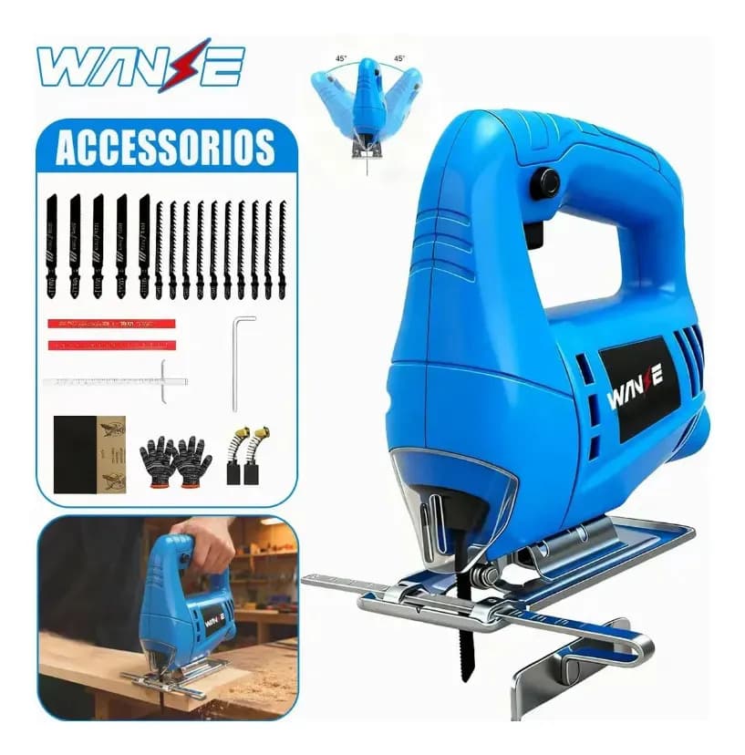 Sierra Caladora Wanse de 780W con 10 Accesorios para Madera y Metal