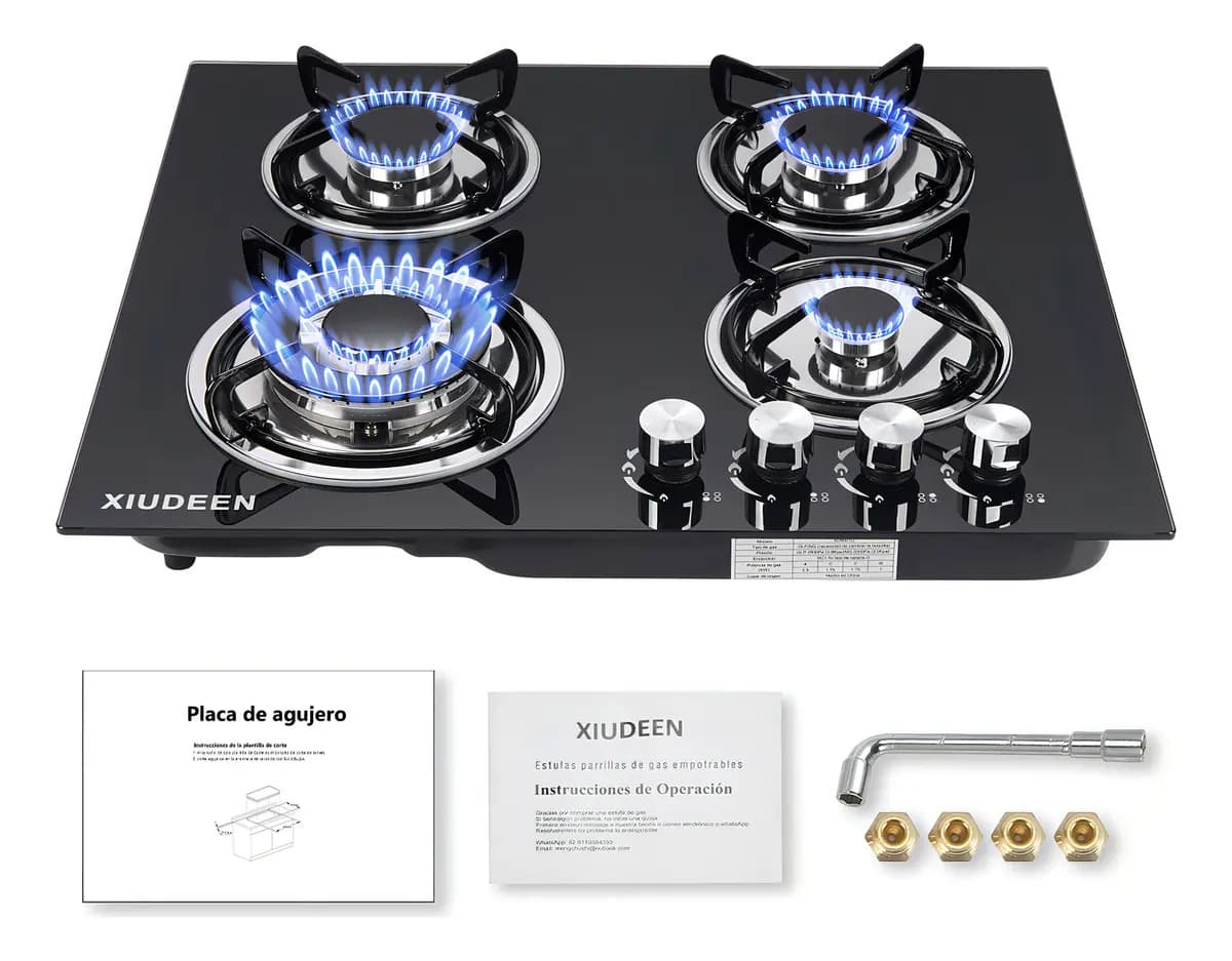 Xiudeen Parrilla Empotrable A Gas 4 Quemadores Estufa De Gas Mesa Vidrio Templado Color Negro